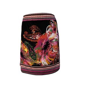 Cache Mini Skirt MED Bright Bold Floral Stripe Wrap Lightweight Jersey Coverup